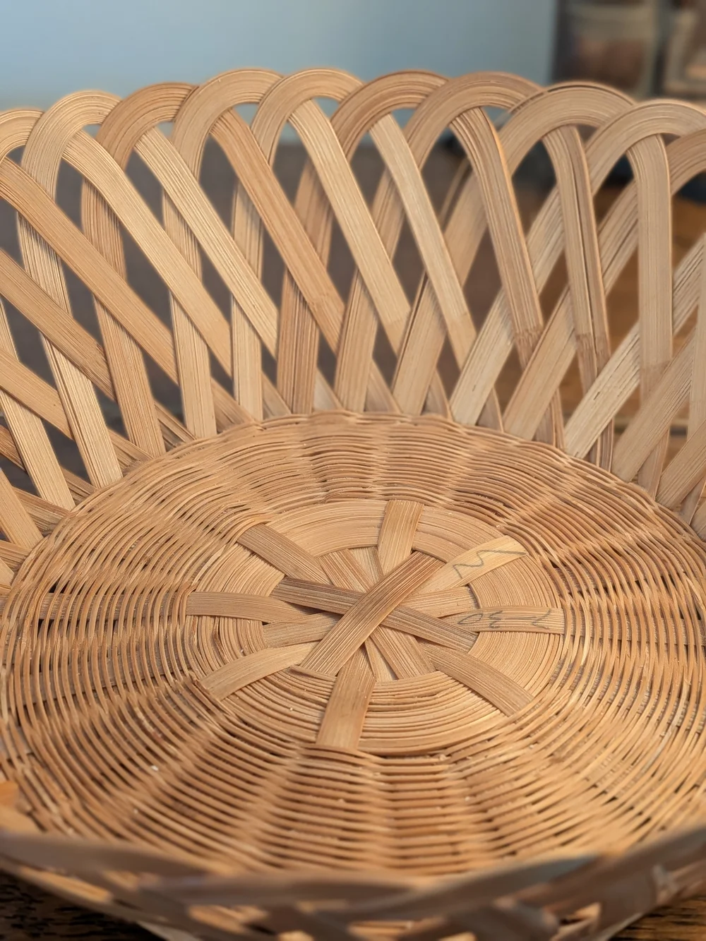 Natural Woven Bamboo Open Weave Lattice Bowl Basket